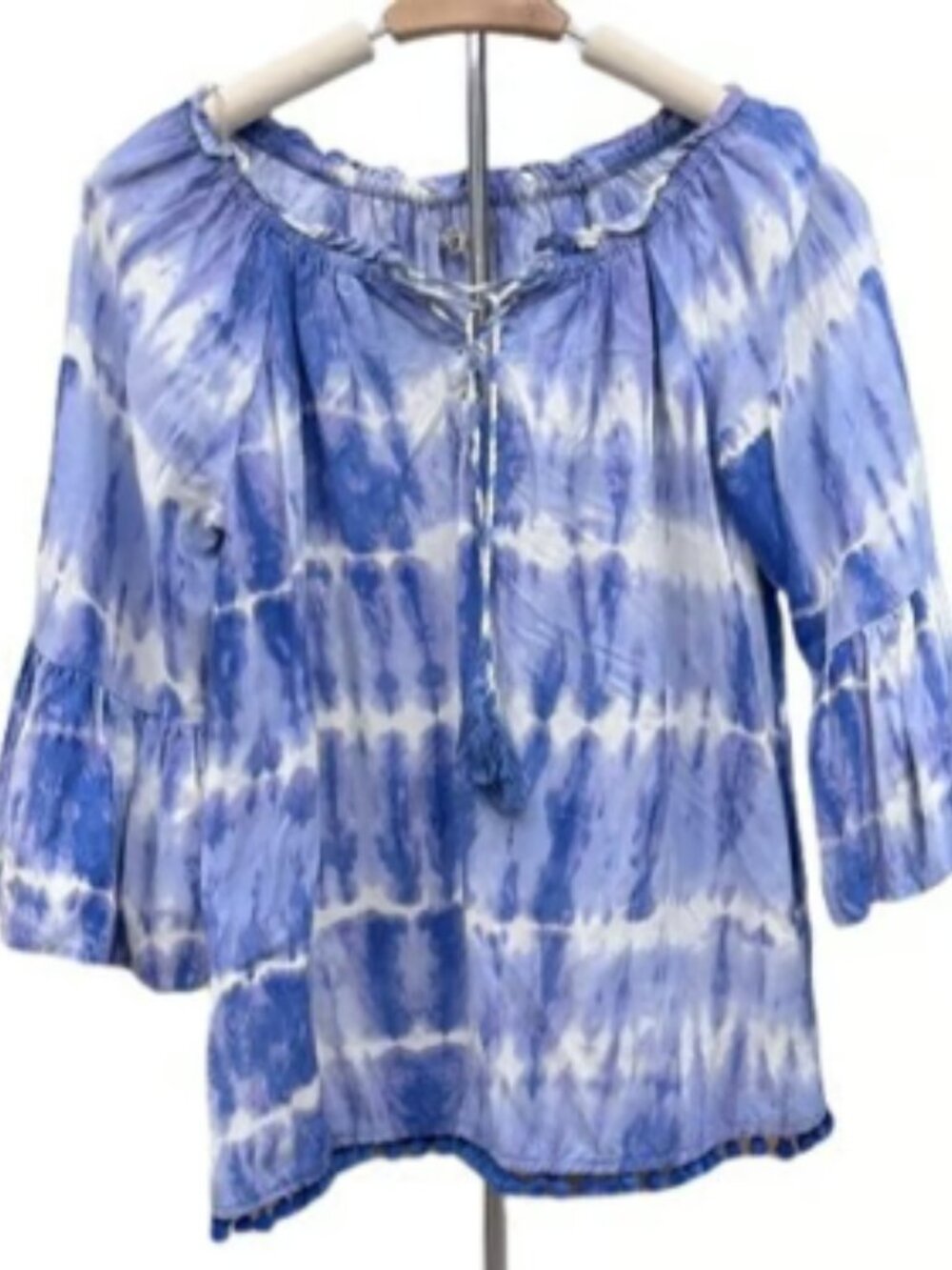 7 Mankind Boho Peasant Top Tie Dye White Blue Blouse Breathable Flowy y2k Small